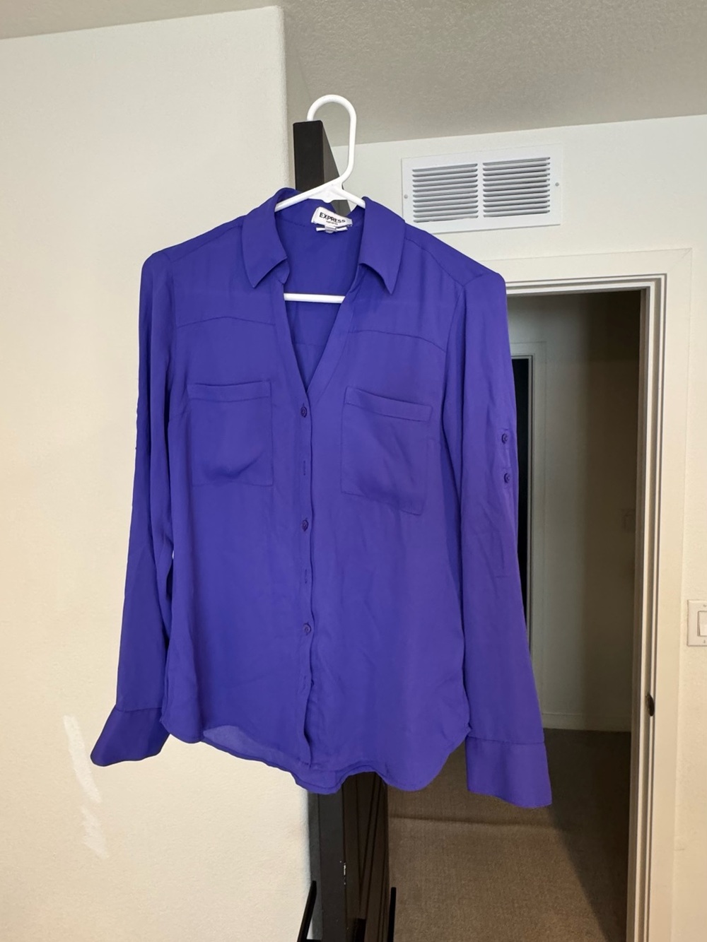 Express Purple Collared Button-Up Blouse